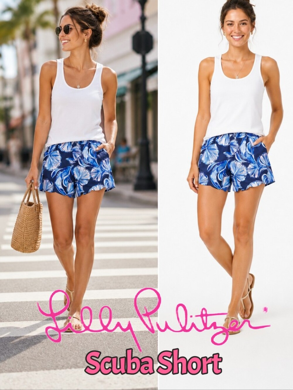 Lilly Pulitzer Women's Scallop Hem Mid-Rise Stretchy Summer Shorts Blue Size XS - Picture 9 of 12